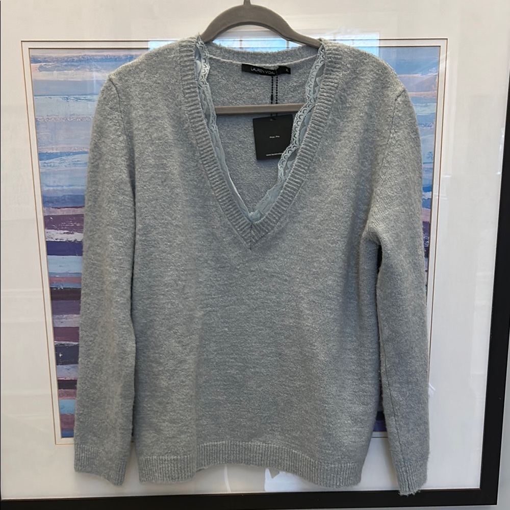 Lauren Vidal XL Blue/Gray V-Neck Sweater